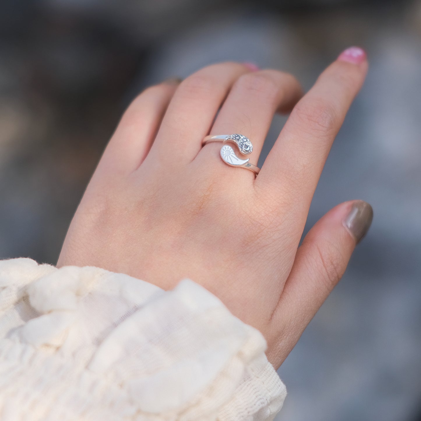 925 Sterling Silver Open Ring Sun Moon Universe Ring Moon Sun Thumb Ring