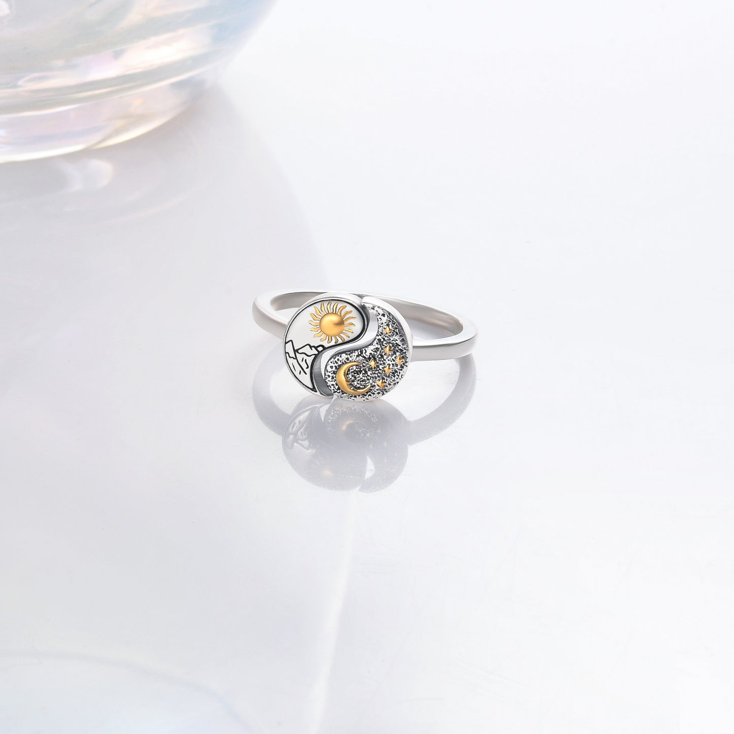 925 Sterling Silver Moon Sun Thumb Ring