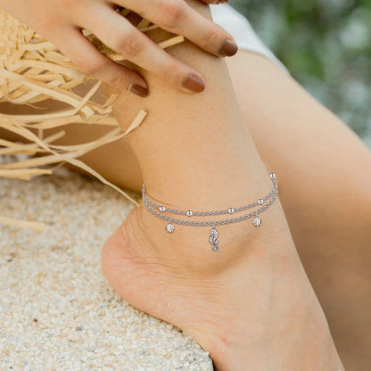 925 Sterling Silver Seahorse Ankle Bracelet for Women