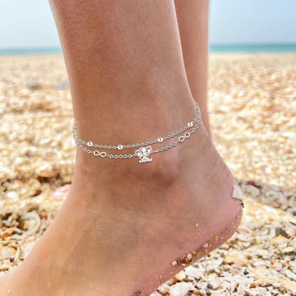 925 Sterling Silver Elephant Ankle Bracelet for Women