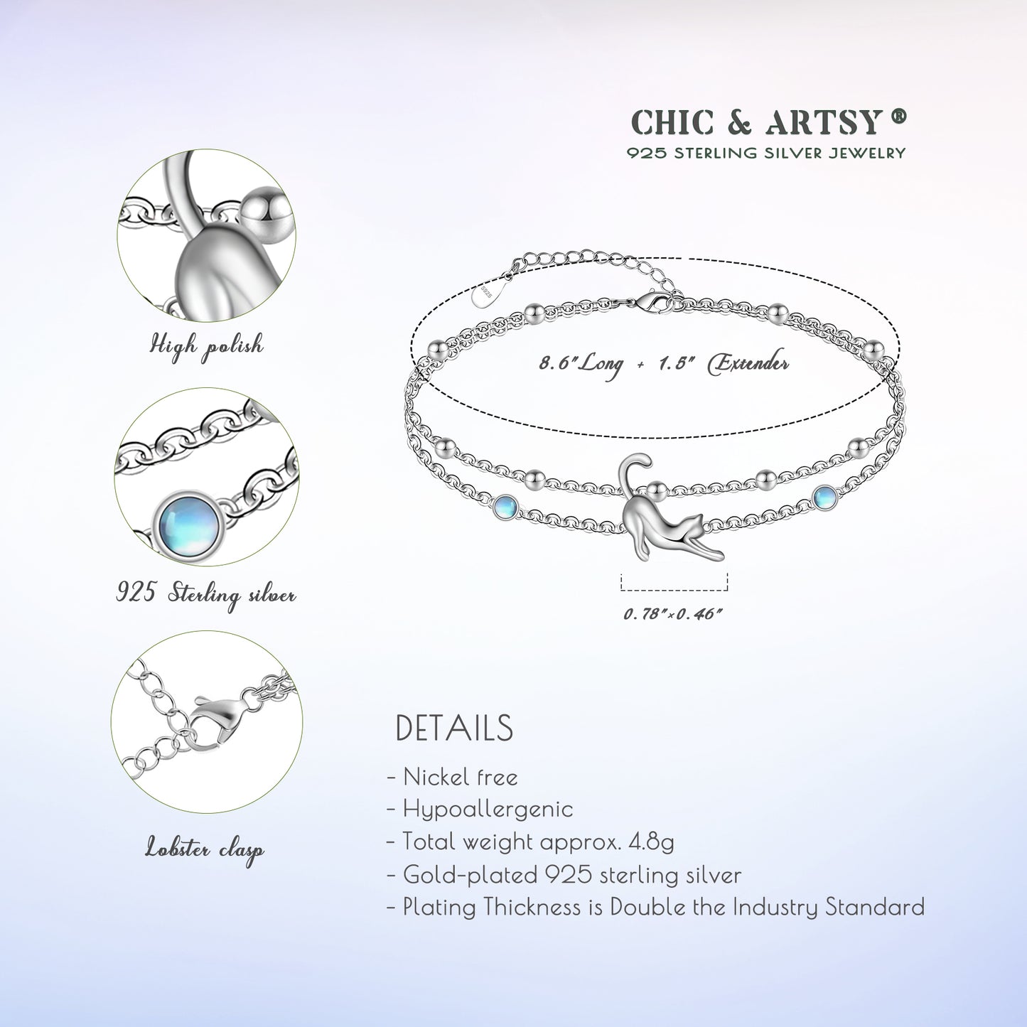 925 Sterling Silver Ankle Bracelet for Women