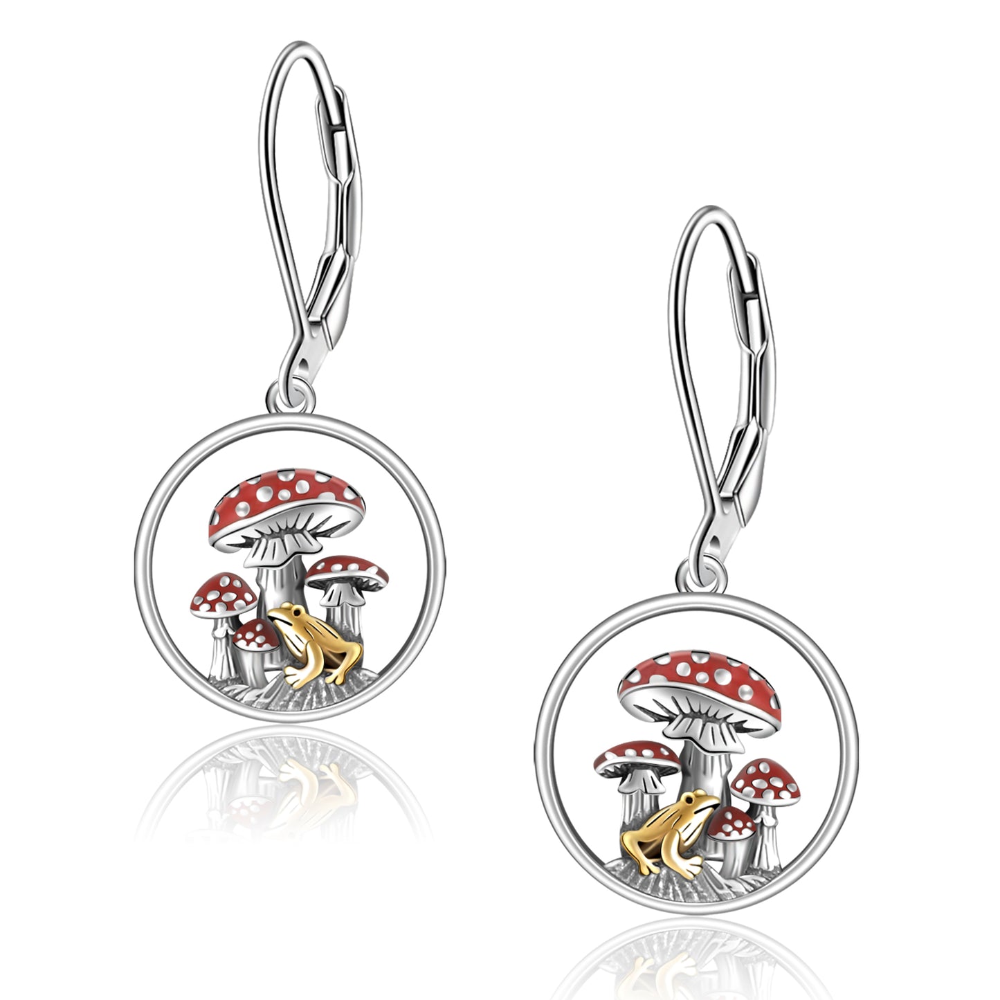 925 Sterling Silver Mushroom Frog Drop Earrings