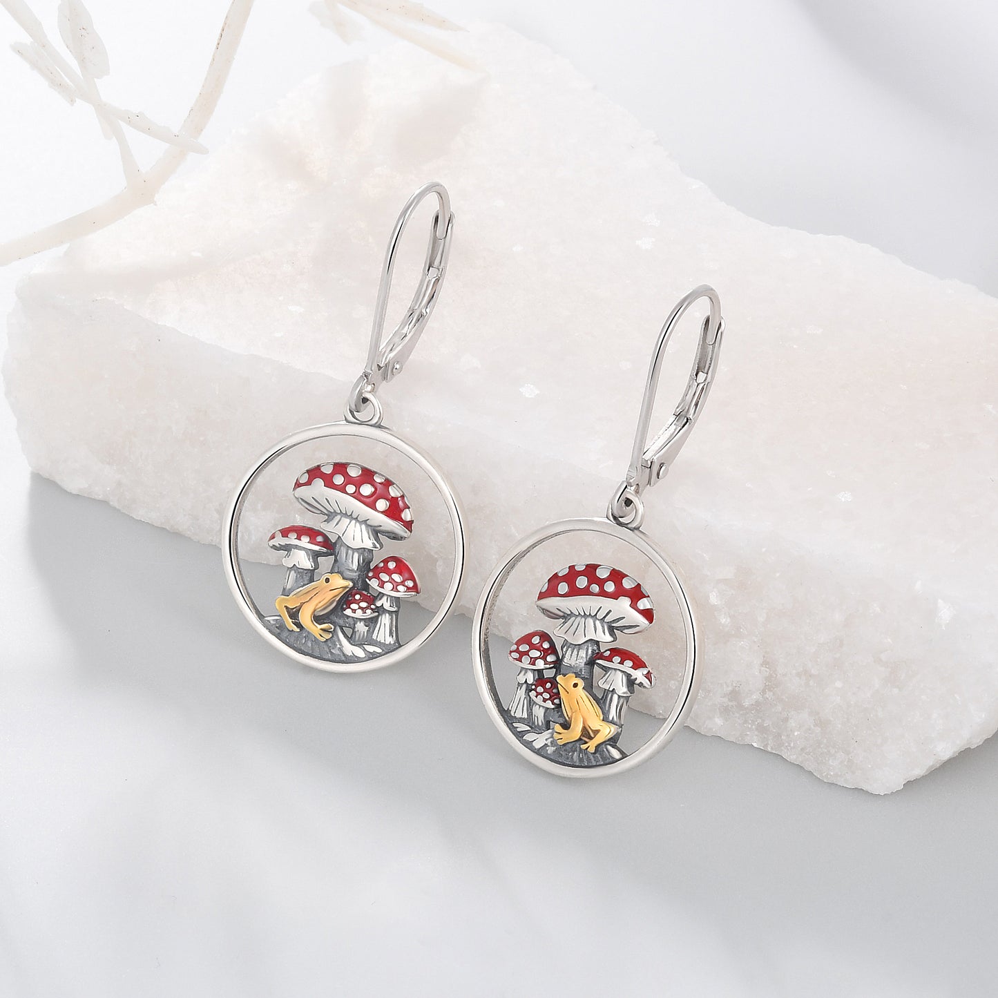 925 Sterling Silver Mushroom Frog Drop Earrings