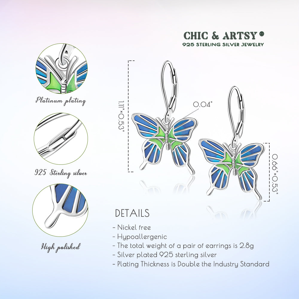 925 Sterling Silver Butterfly Drop Earrings