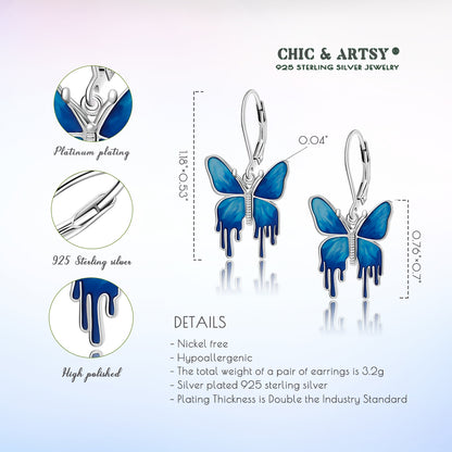 925 Sterling Silver Blue Butterfly Earrings