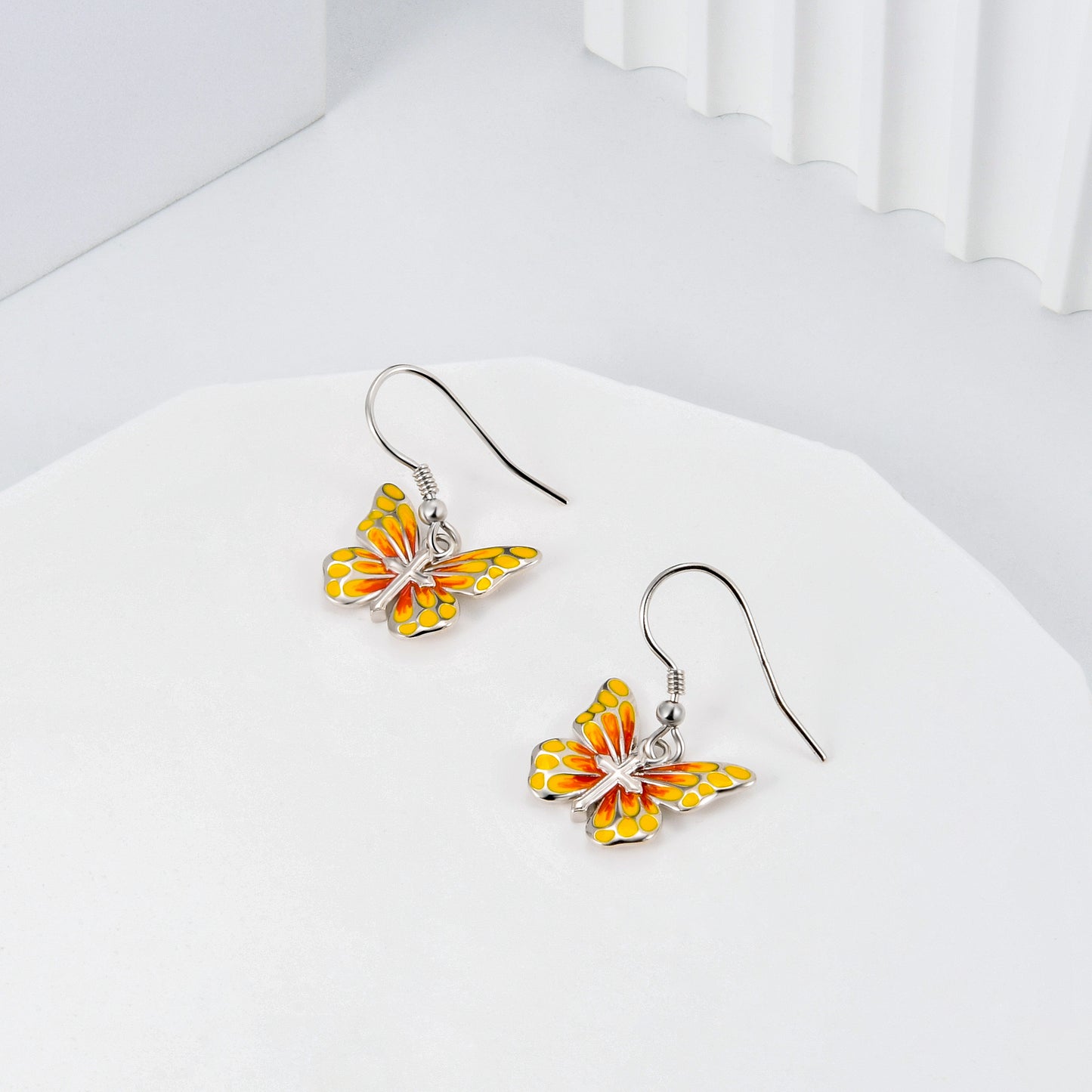 925 Sterling Silver Yellow Butterfly Earrings