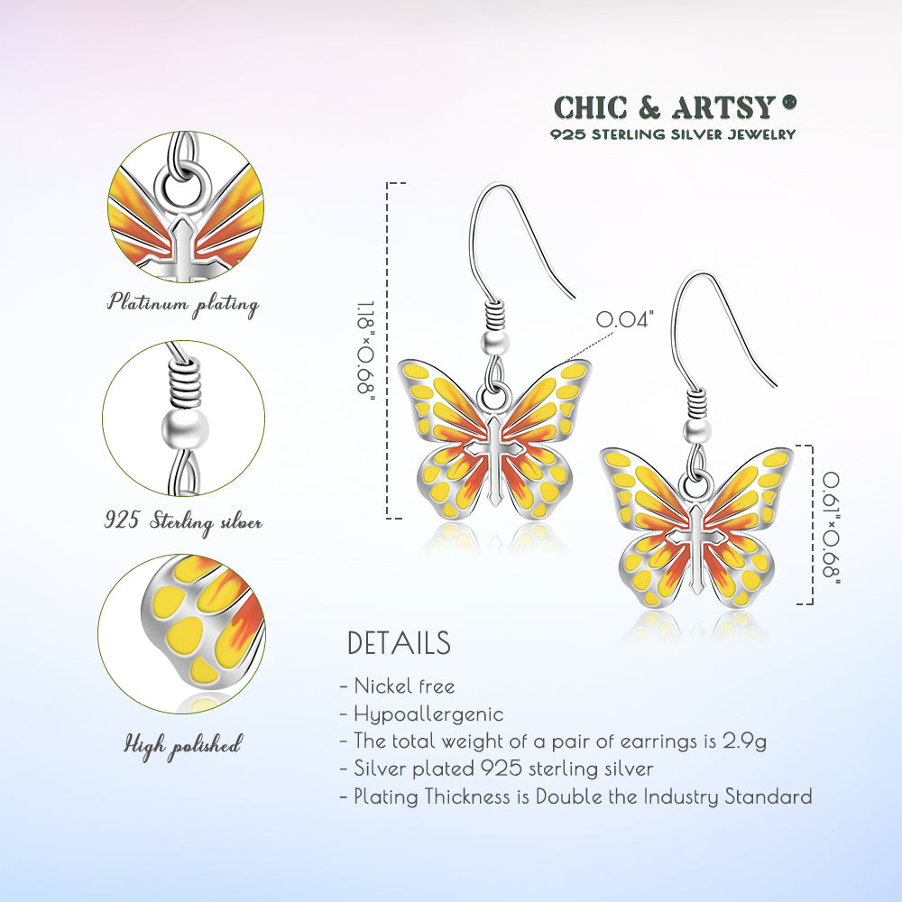 925 Sterling Silver Yellow Butterfly Earrings