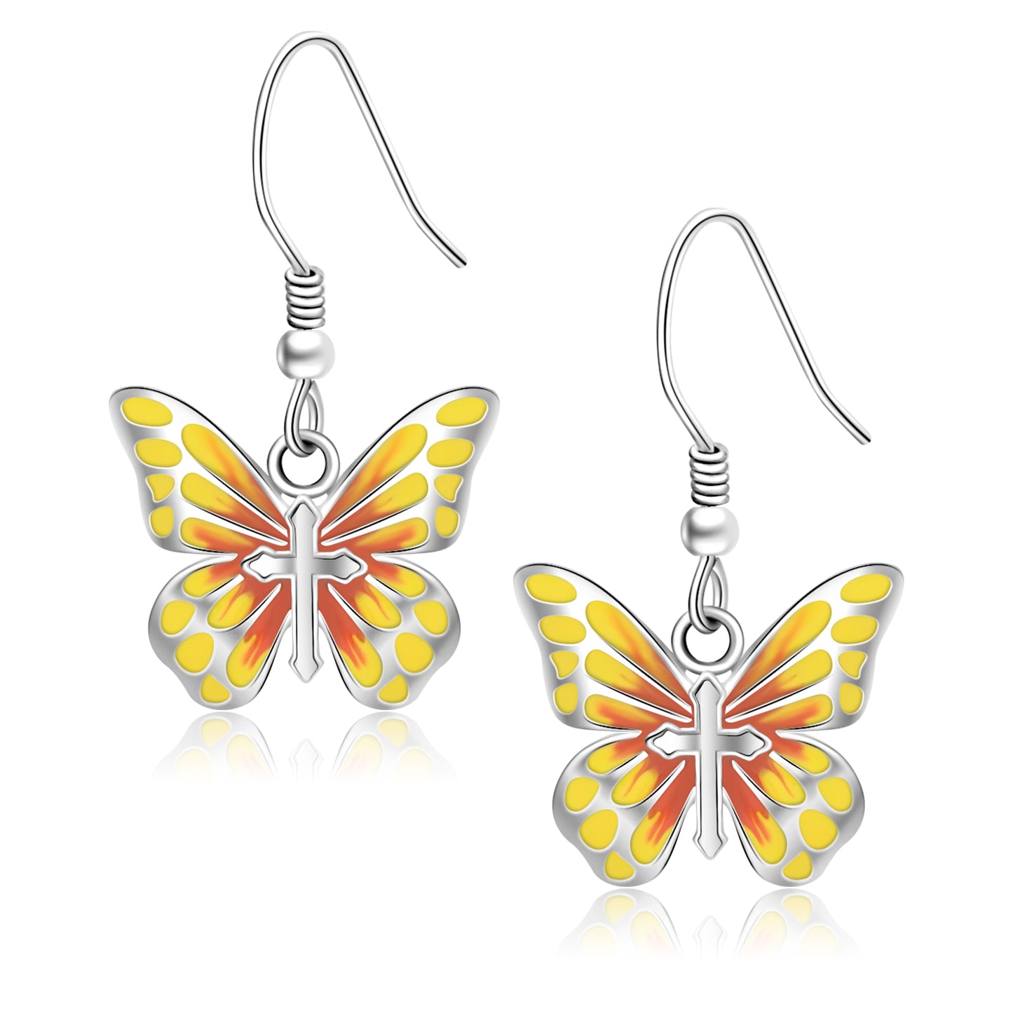 925 Sterling Silver Yellow Butterfly Earrings