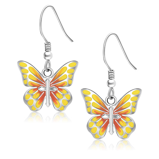 925 Sterling Silver Yellow Butterfly Earrings