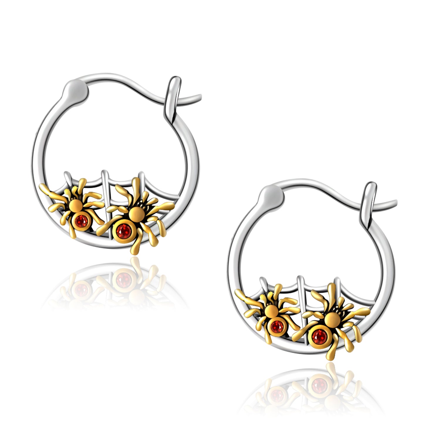 925 Sterling Silver Spider Dangle Hoop Earrings