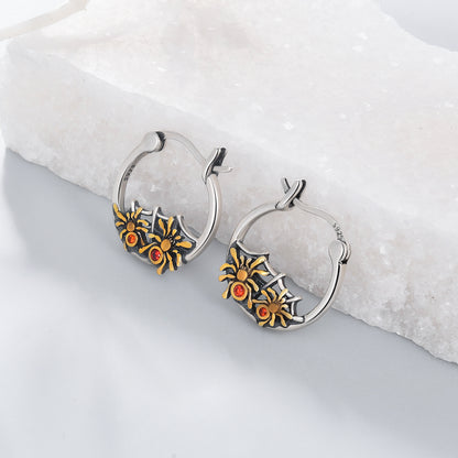 925 Sterling Silver Spider Dangle Hoop Earrings