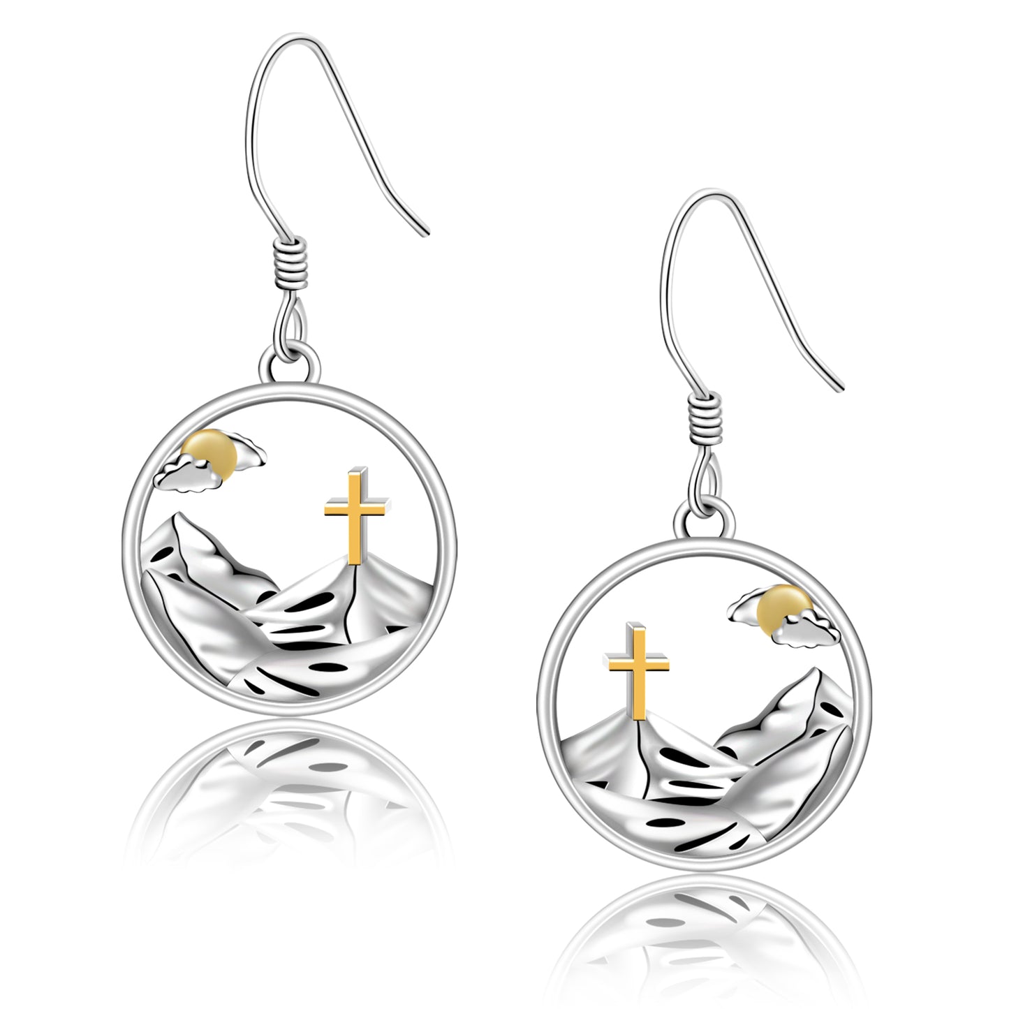 Sterling Silver Cross Mountain Dangle Earring