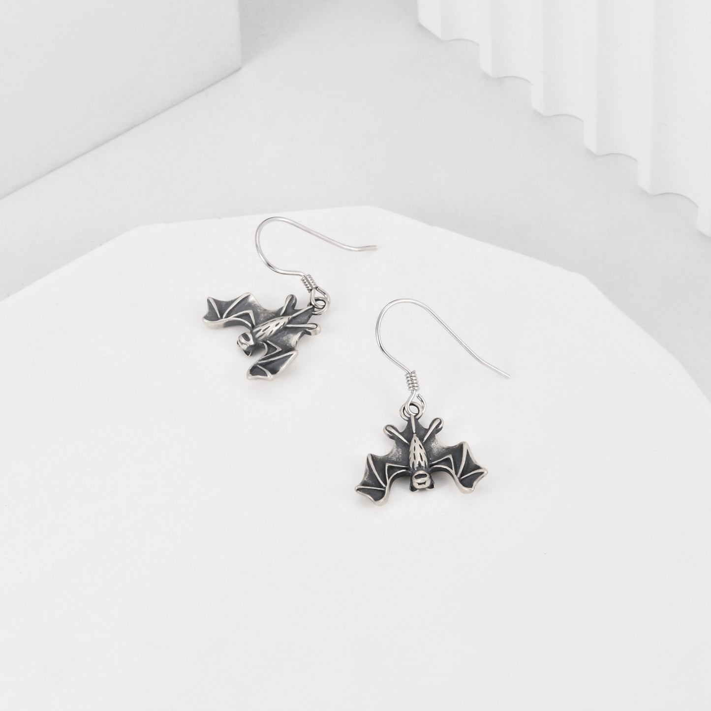 925 Sterling Silver Black Bat Dangle Earrings