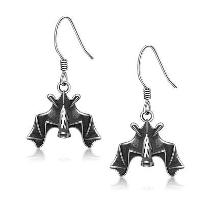 925 Sterling Silver Black Bat Dangle Earrings