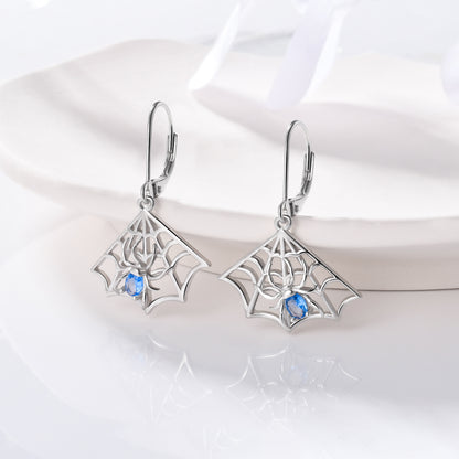 925 Sterling Silver Spiderweb Dangle Earrings