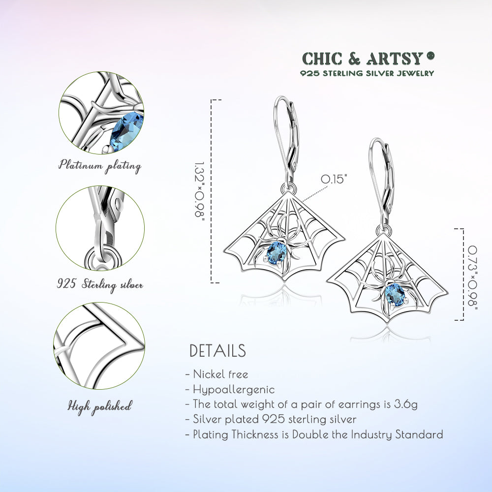 925 Sterling Silver Spiderweb Dangle Earrings