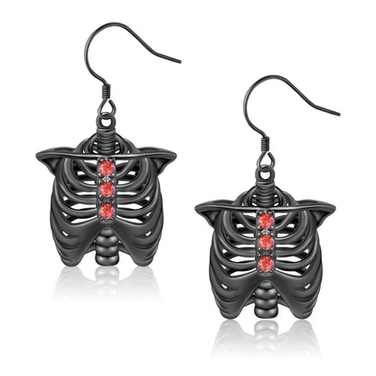 925 Sterling Silver Black Skull Skeleton Dangle Earrings