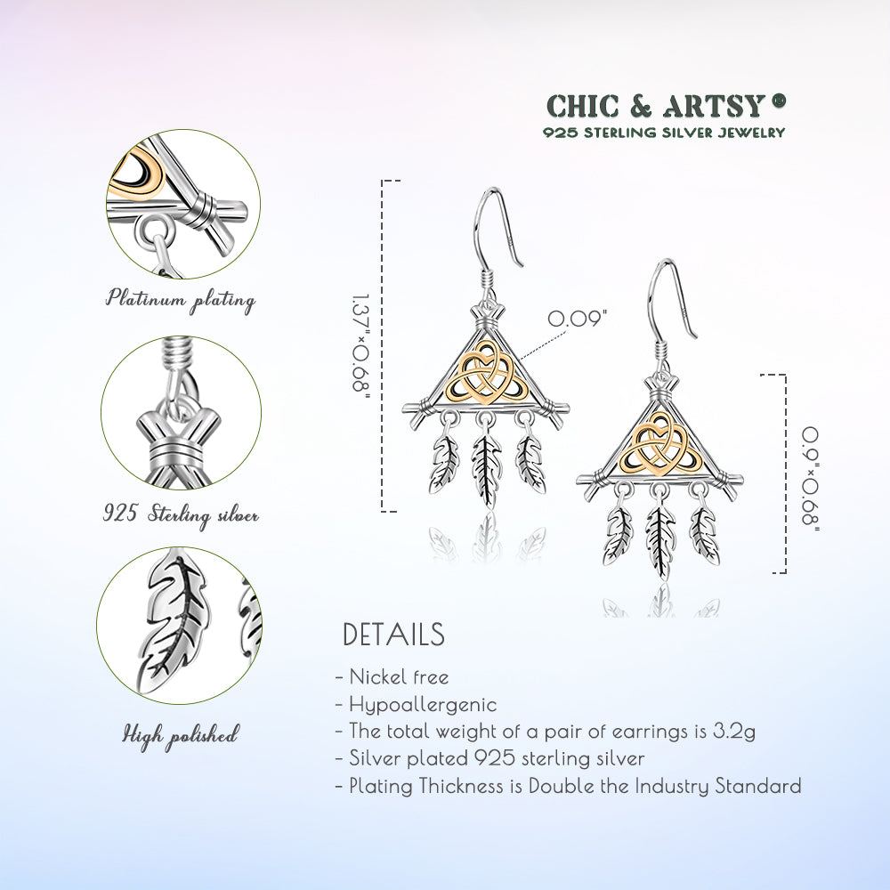 925 Sterling Silver Celtic Knot Dreamcatcher Earrings