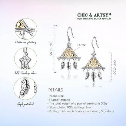 925 Sterling Silver Celtic Knot Dreamcatcher Earrings