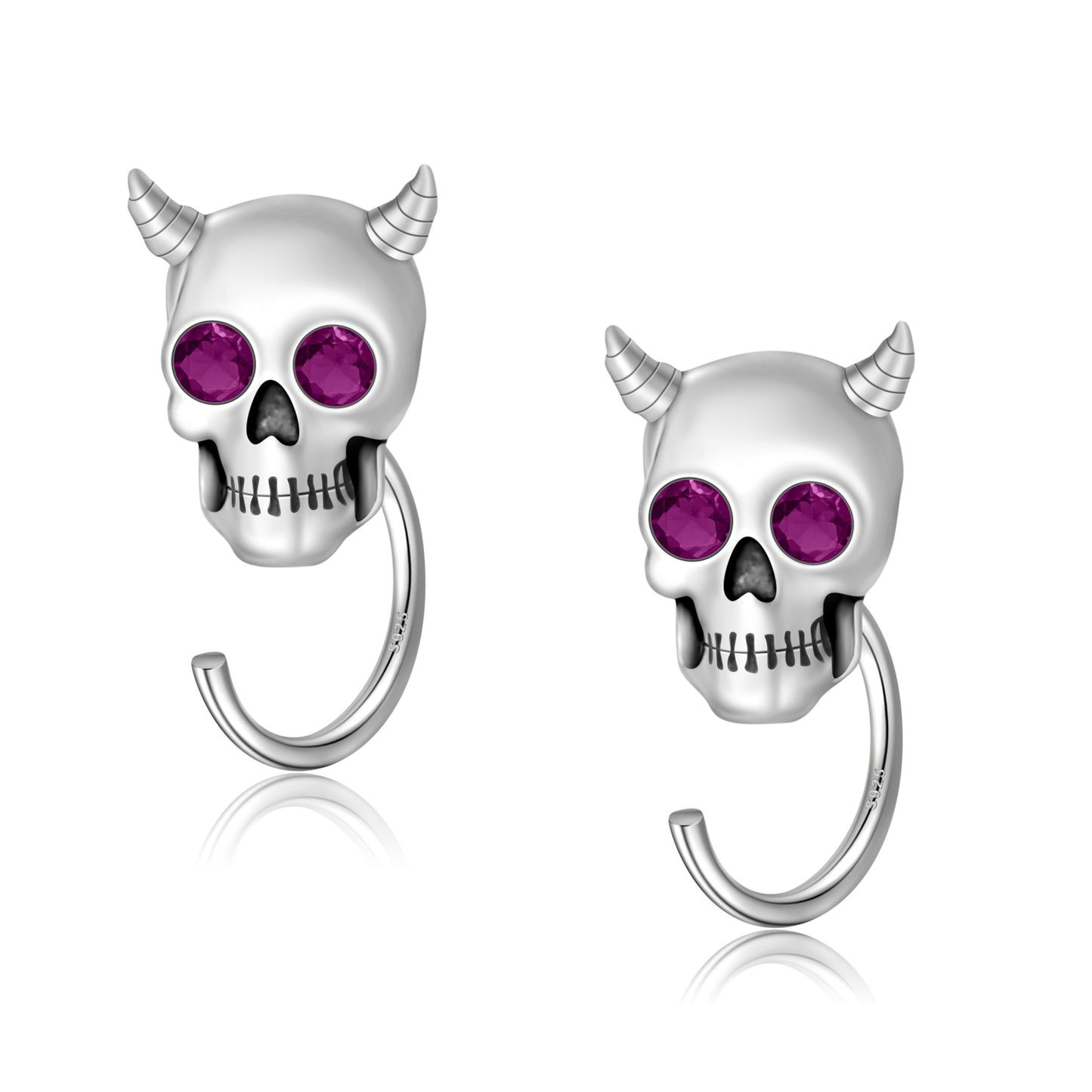 925 Sterling Silver Skull Huggie Hoop Earrings