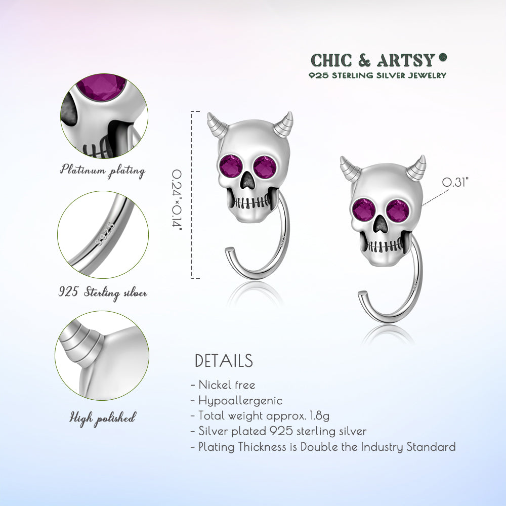 925 Sterling Silver Skull Huggie Hoop Earrings