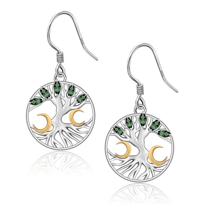 925 Sterling Silver Family Tree Dangle Drop Earrings