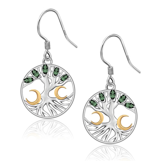 925 Sterling Silver Family Tree Dangle Drop Earrings