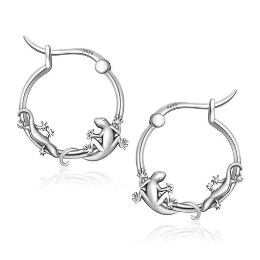 925 Sterling Silver Geckos Hoop Earrings