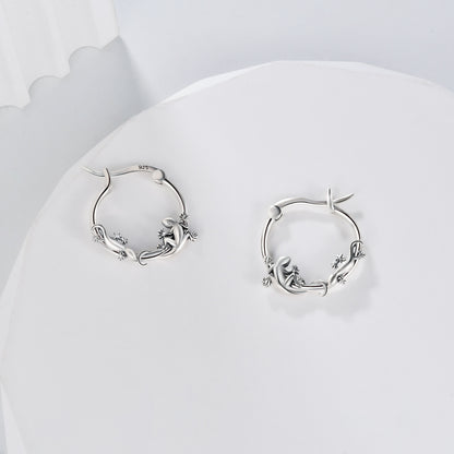 925 Sterling Silver Geckos Hoop Earrings