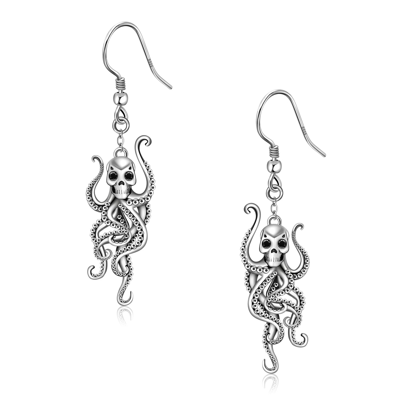 925 Sterling Silver Octopus Dangle Earrings