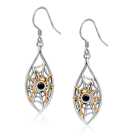 925 Sterling Silver Spider Web Dangle Earrings