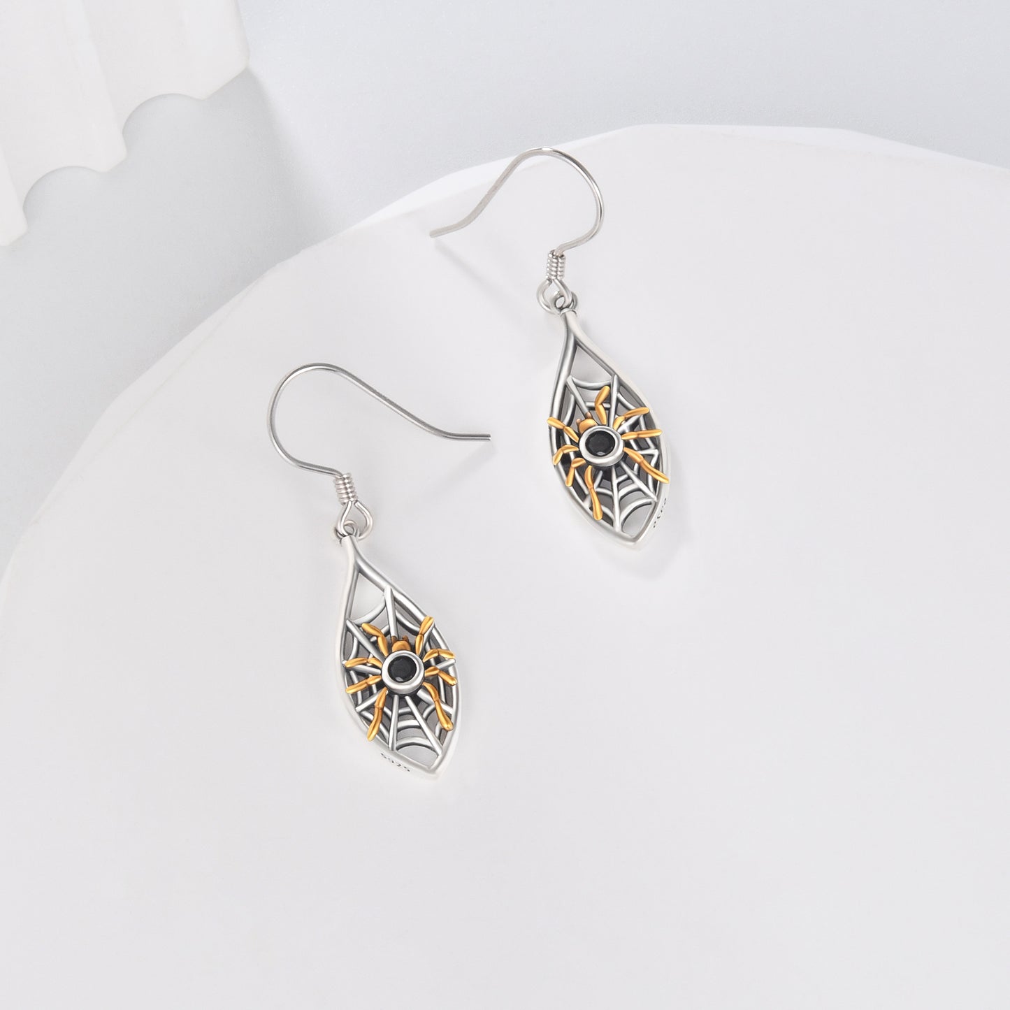 925 Sterling Silver Spider Web Dangle Earrings