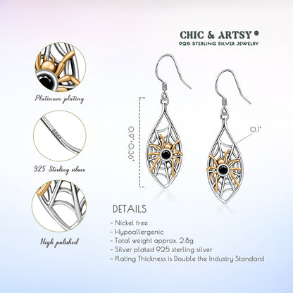 925 Sterling Silver Spider Web Dangle Earrings