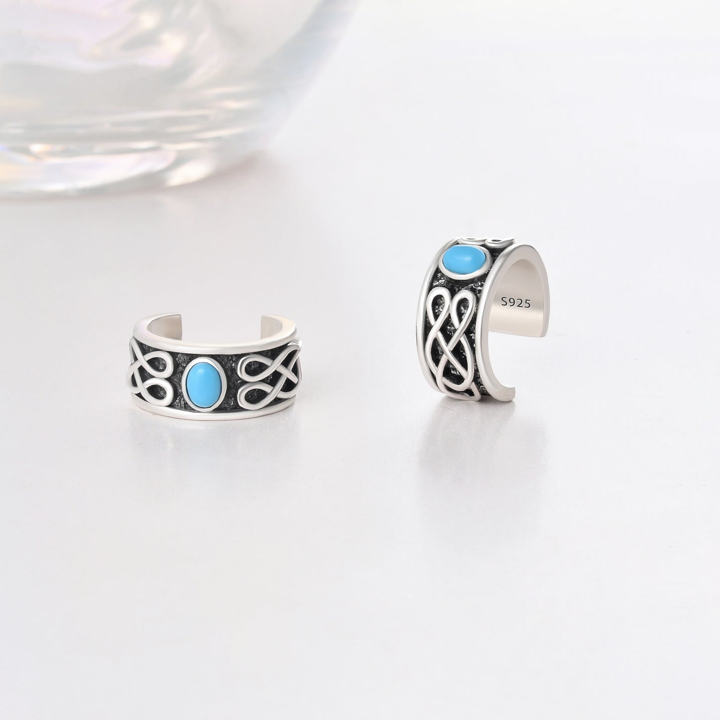 925 Sterling Silver Turquoise Celtic Knot Ear Cuff Earrings