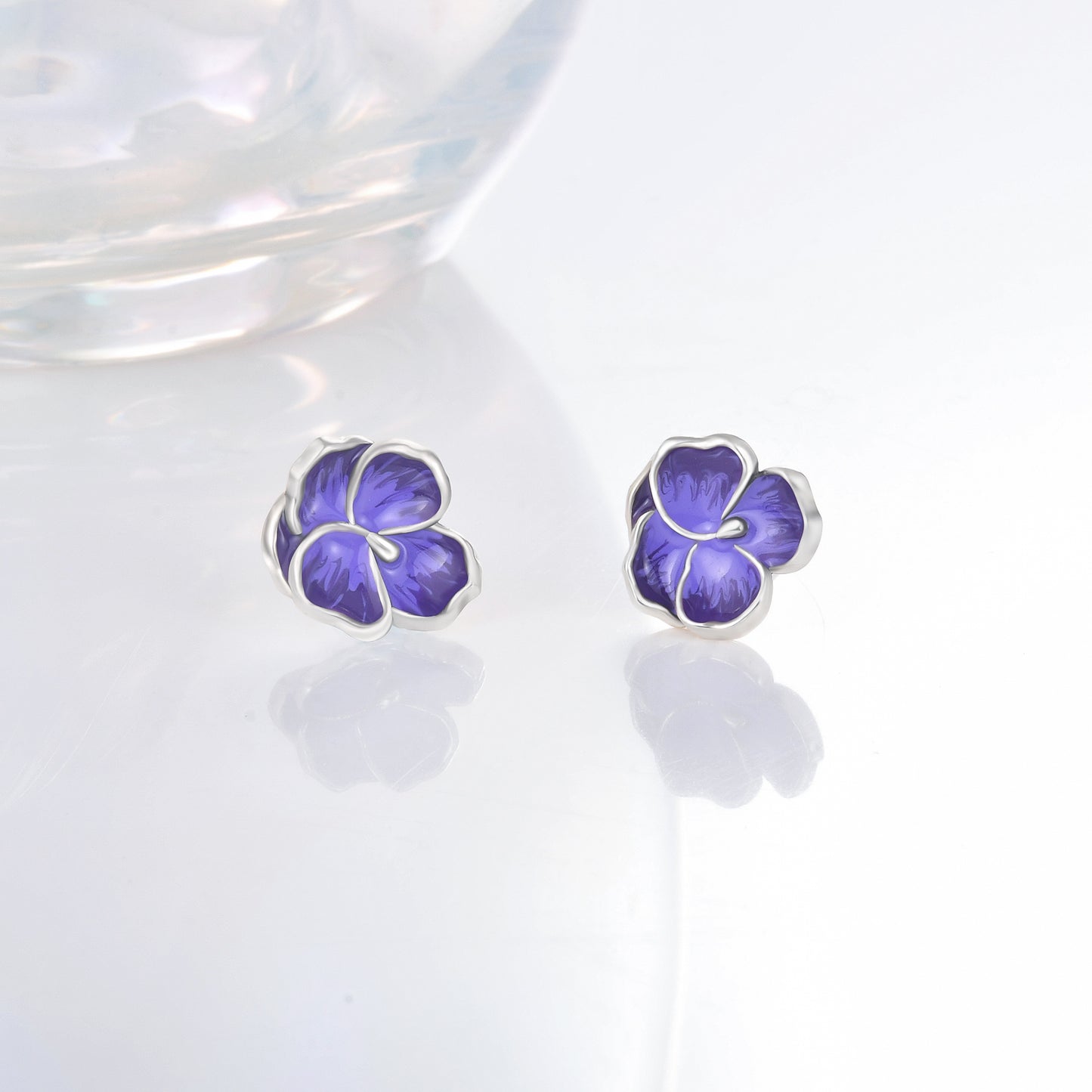 925 Sterling Silver Violet Earrings Purple Hypoallergenic Violet Flower Stud Earrings