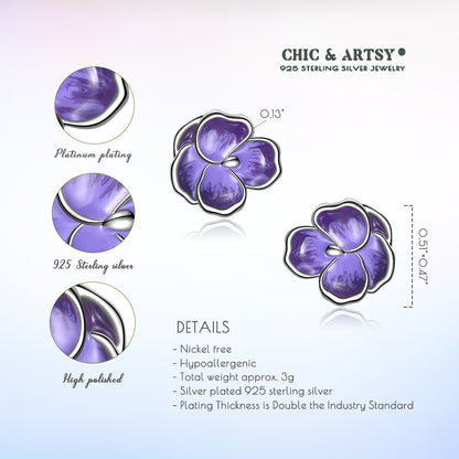 925 Sterling Silver Violet Earrings Purple Hypoallergenic Violet Flower Stud Earrings