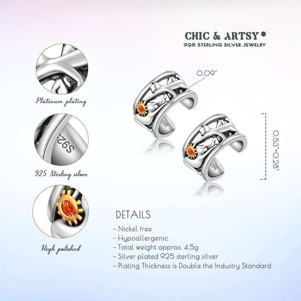 925 Sterling Silver Cat Cuff Earrings for Women