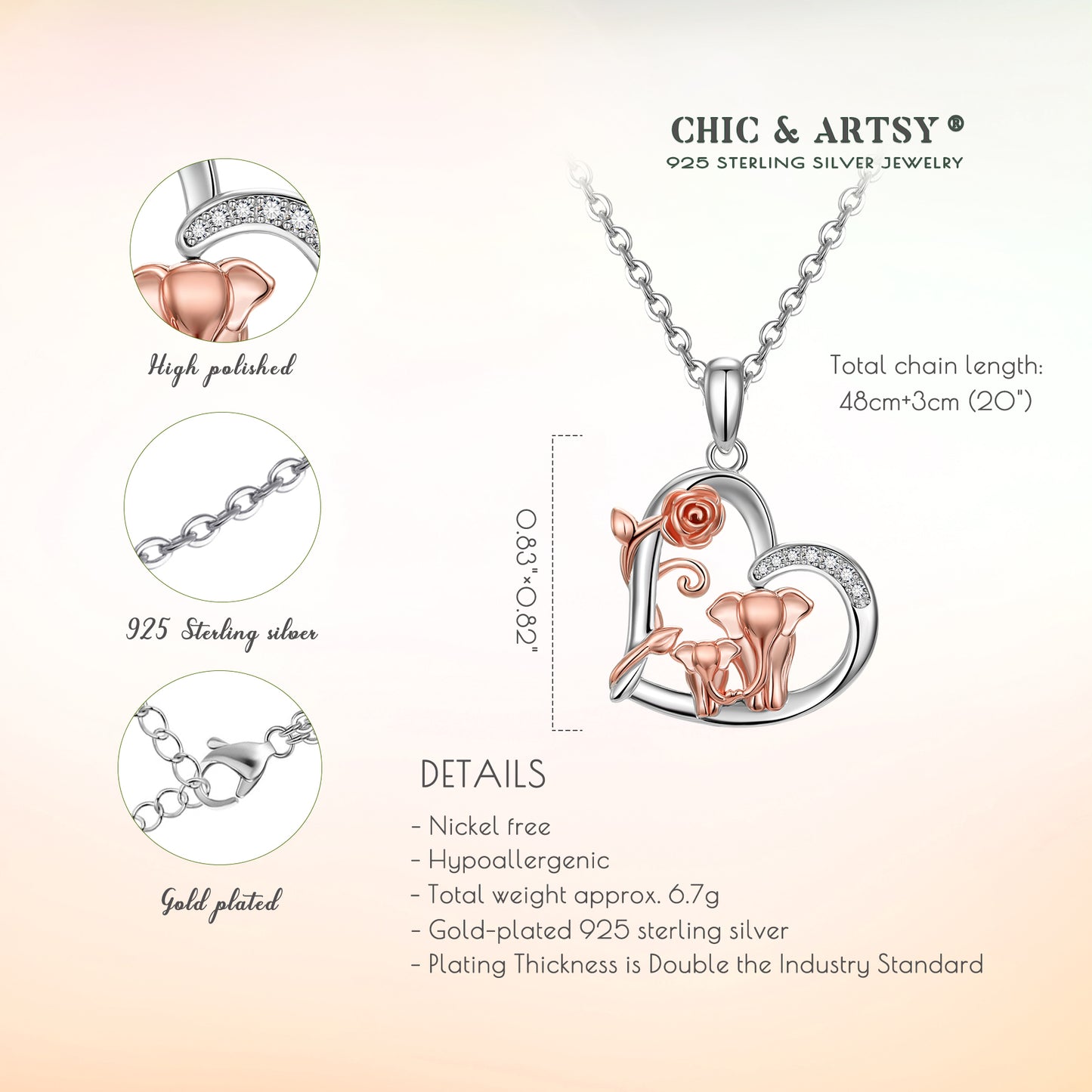 925 Sterling Silver Good Luck Elephant Pendant Necklace