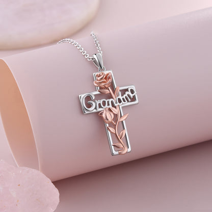 925 Sterling Silver Grandmother Necklace Nana Cross Pendant Necklace