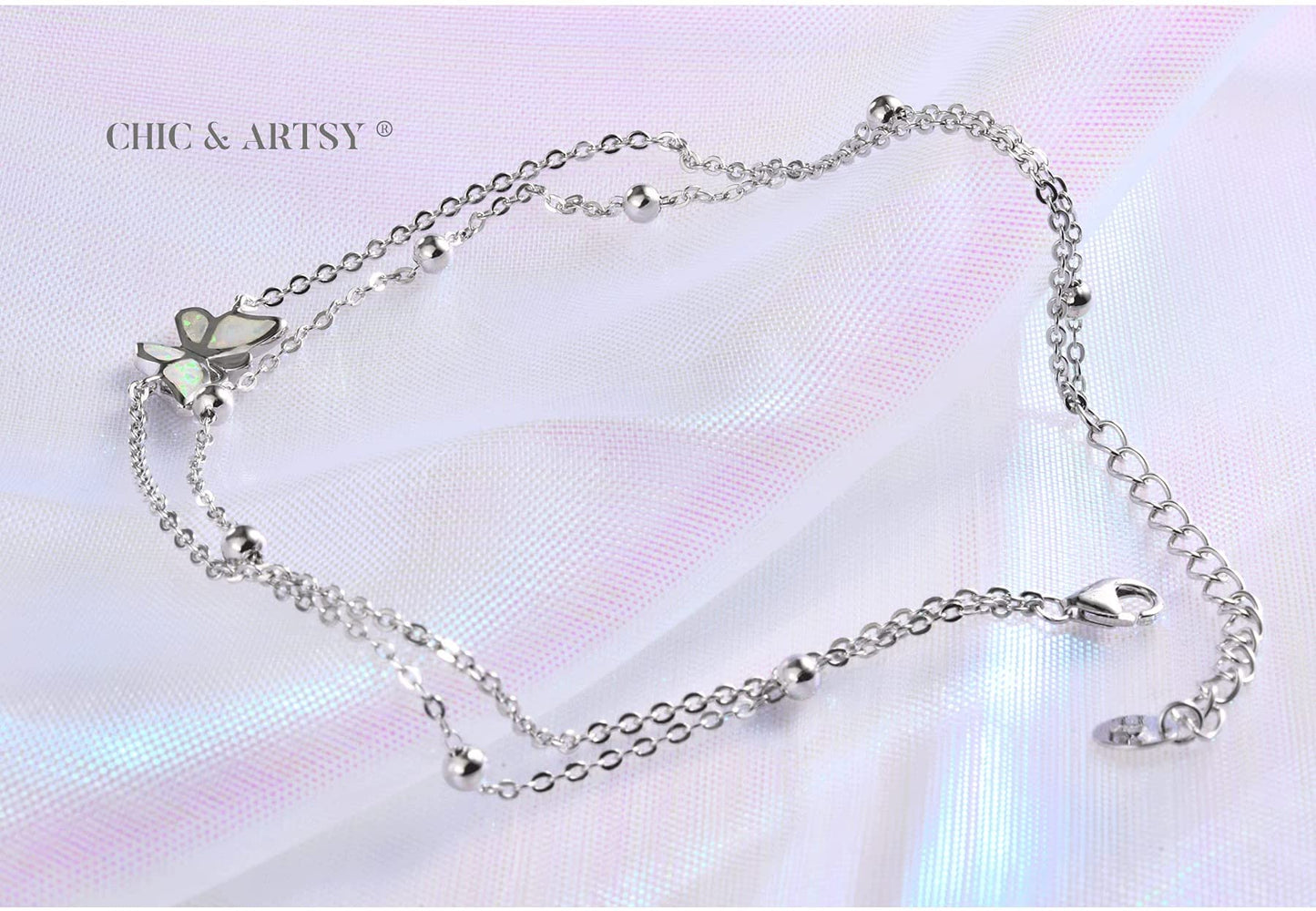 925 Sterling Silver Butterfly Layered Anklet Bracelets