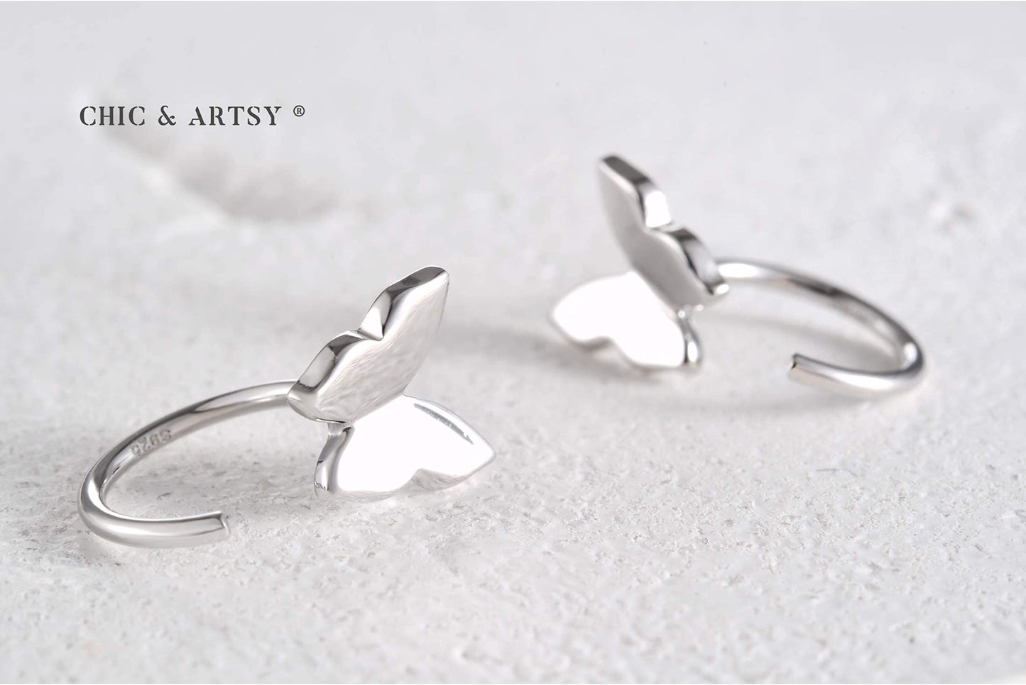 925 Sterling Silver Butterfly Ear Huggie Hoop Earrings