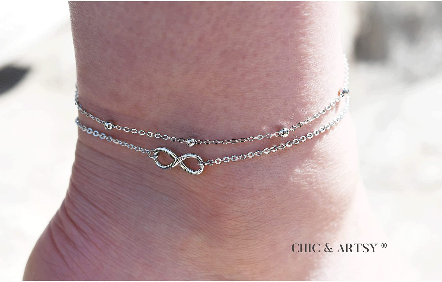 925 Sterling Silver Infinity Layered Ankle Bracelet