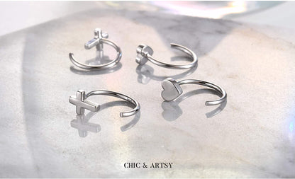 925 Sterling Silver Huggie Hoop Earrings Set - 2 pairs