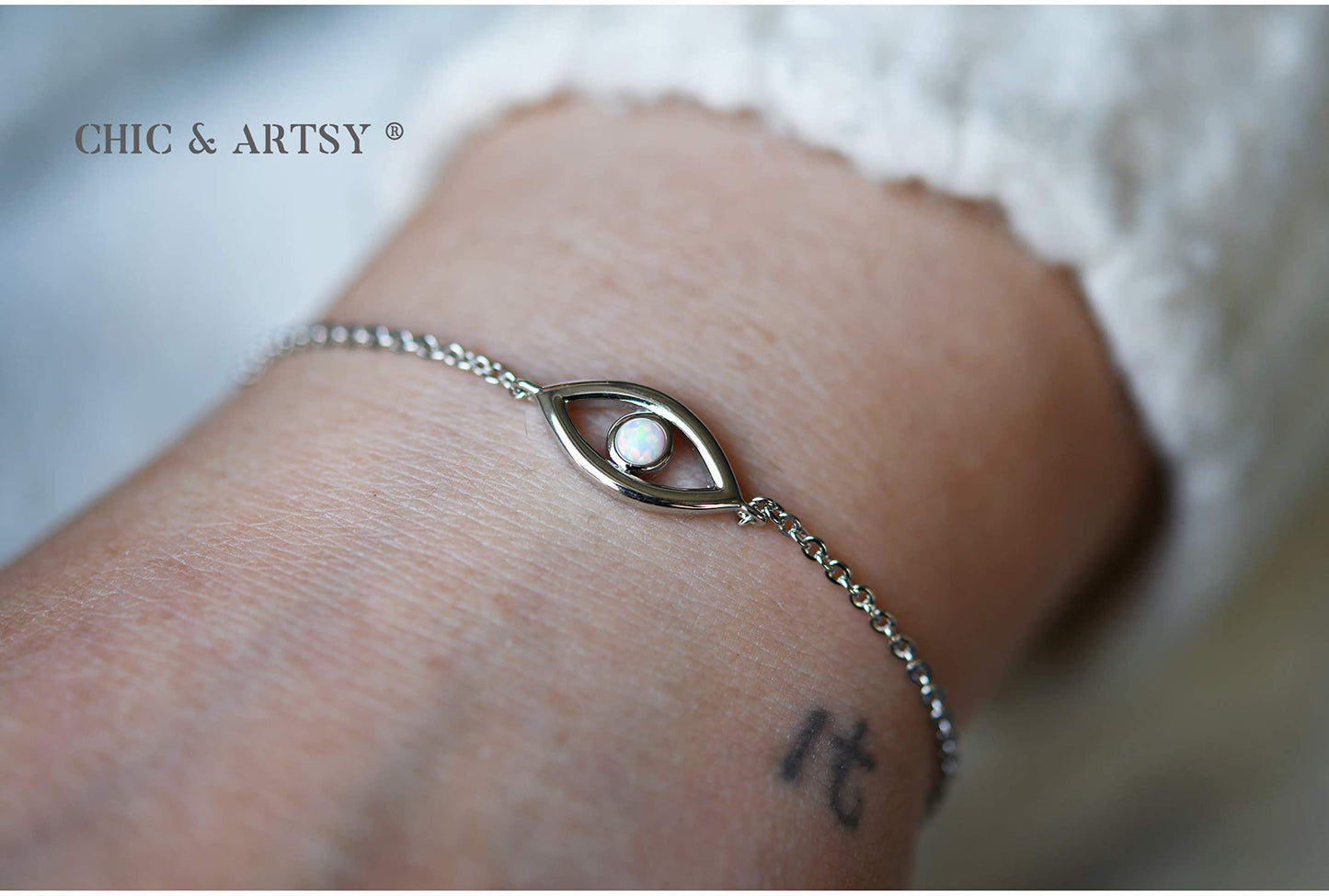 925 Sterling Silver Synthetic Opal Evil Eyes Bracelet