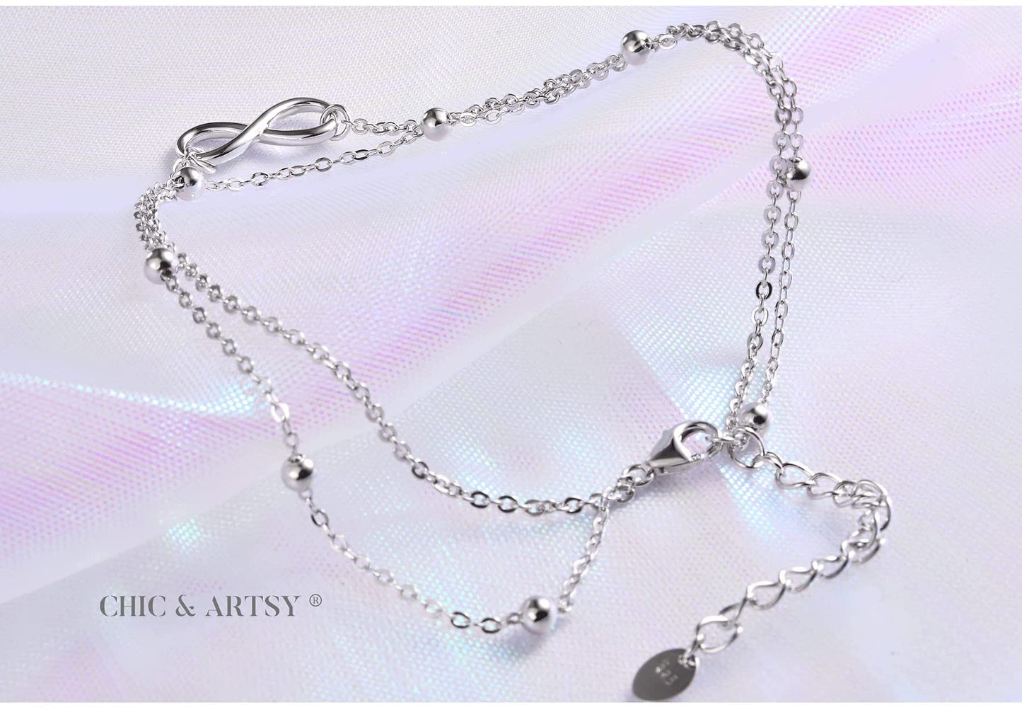 925 Sterling Silver Infinity Layered Ankle Bracelet