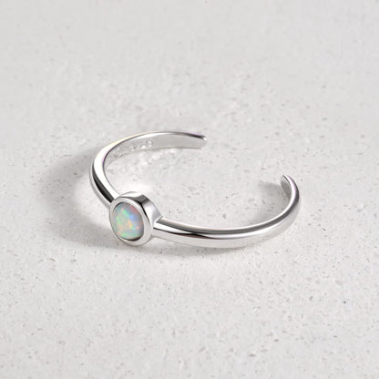 925 Sterling Silver Dainty Opal Open Toe Ring