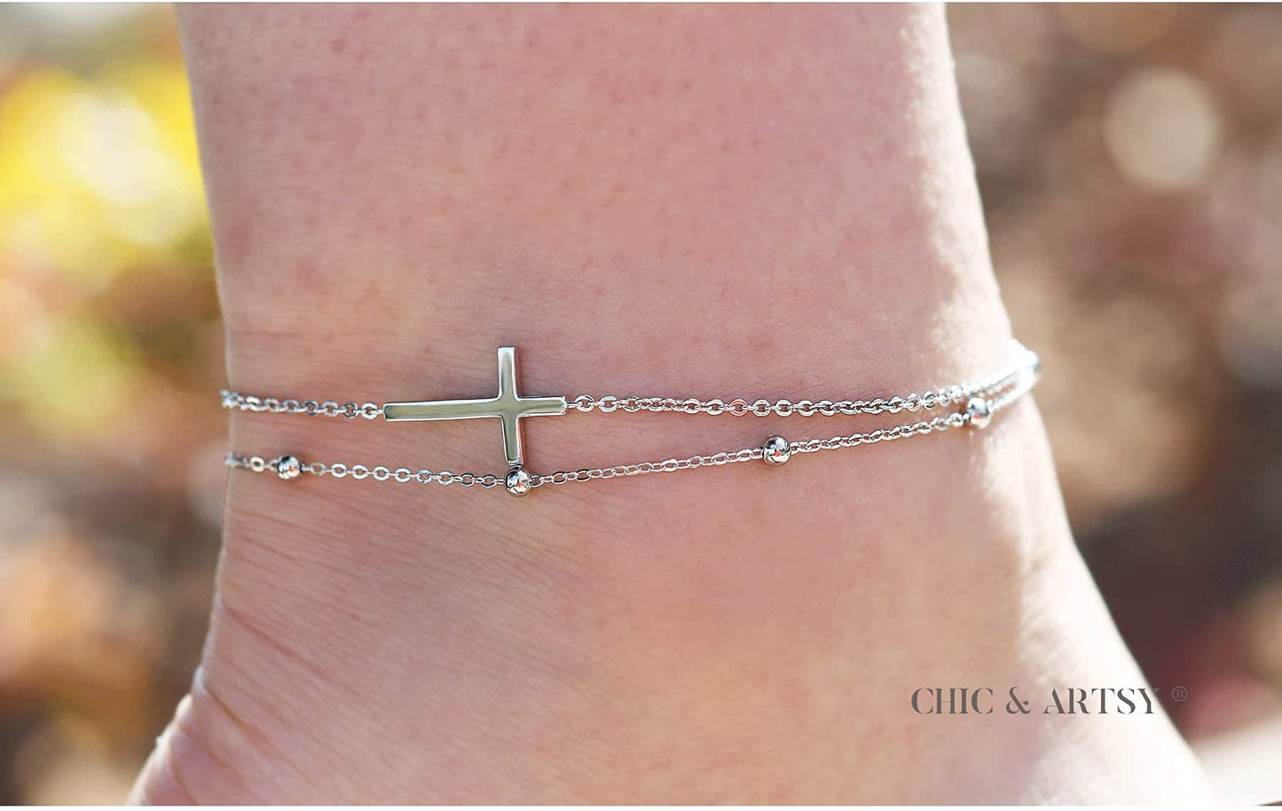 925 Sterling Silver Cross  Anklet Bracelet