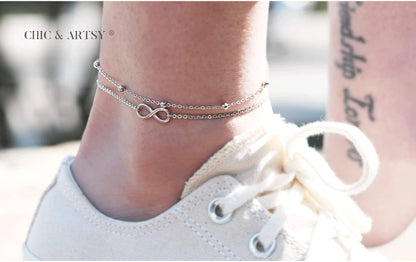 925 Sterling Silver Infinity Layered Ankle Bracelet