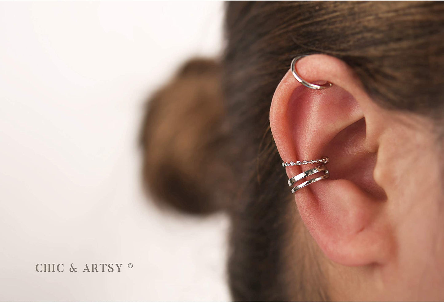 925 Sterling Silver Non-Piercing Fake Helix Cartilage Ear Cuff Set