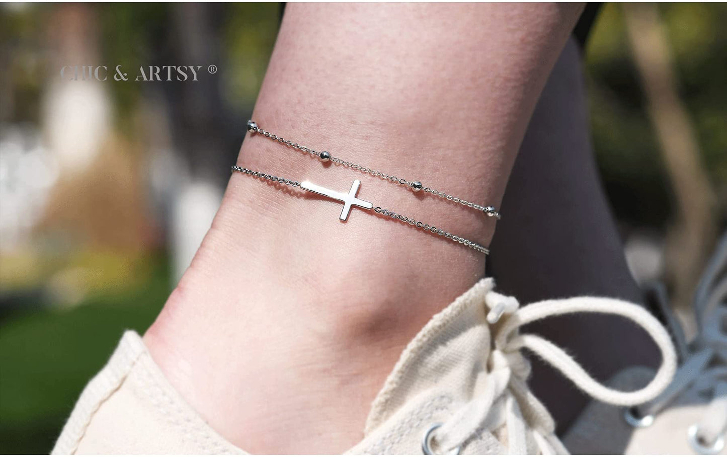 925 Sterling Silver Cross  Anklet Bracelet